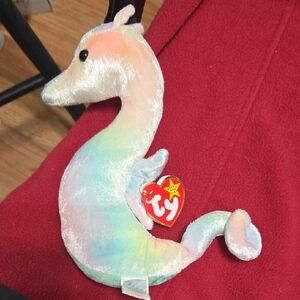 Ty Pastel Rainbow Seahorse Plush - Shimmery Pink Blue Green. Neon April 1, 1999